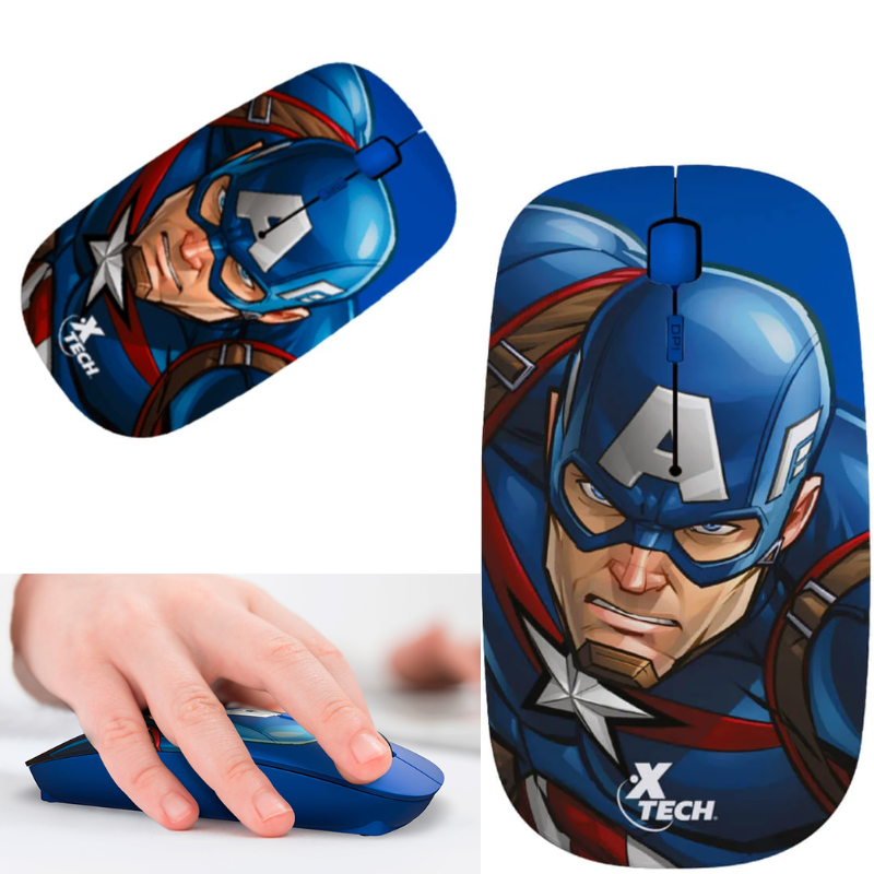 Mouse Inalámbrico Xtech Marvel Capitán América Usb Color Negro