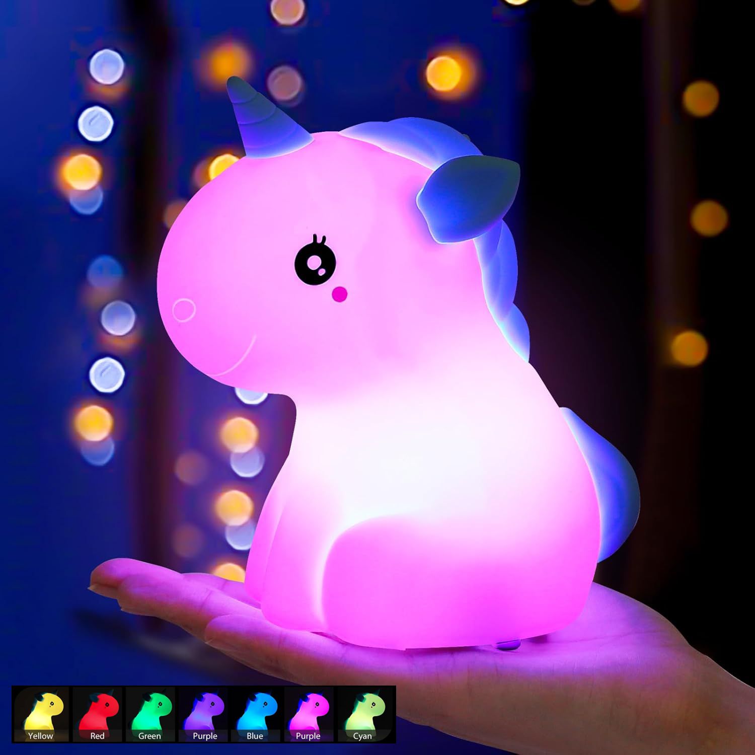 Lampara Unicornio Rgb Led Usb Noche Luz Silicona Recargable Veoquiero