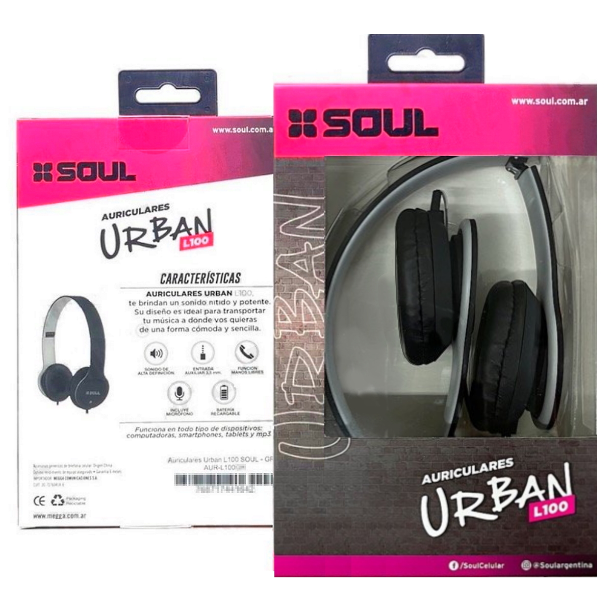Auriculares Cable Vincha L100BL Negro/Blanco Soul