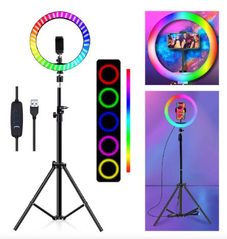 Aro Anillo Rgb 36 cm Selfie Luz Led Tripode 2,10 Usb Soporte Celular